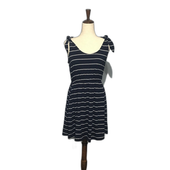 Lily Rose Navy White Striped Skater Dress Medium - Picture 1 of 9